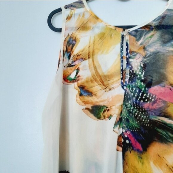 BEDO Silky Colorful Sleeveless Asymmetrical Tunic Blouse Top Hi-Low Hem Sz M/L - Picture 12 of 14